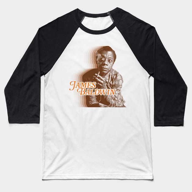 Retro James Baldwin Sepia Fade Tribute Baseball T-Shirt by darklordpug